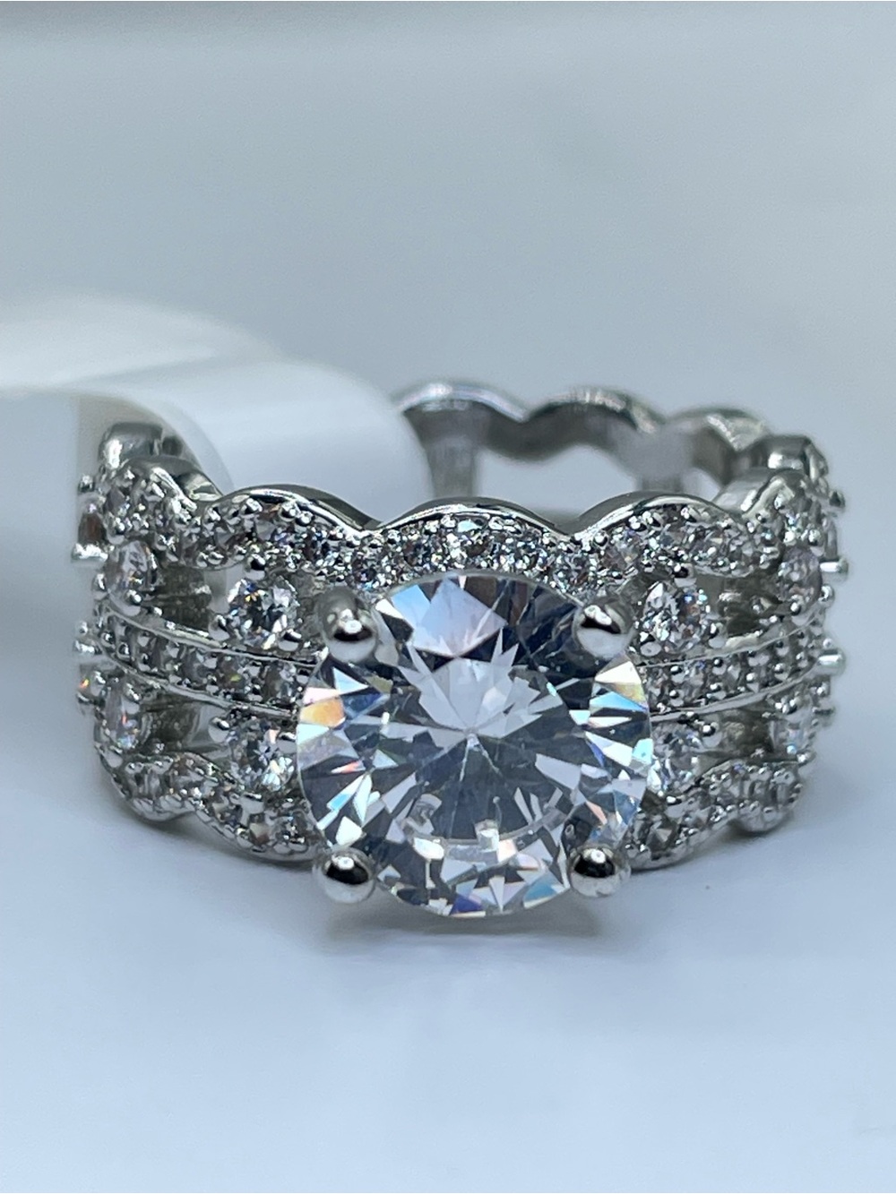 Swarovski Crystal Elements White Crystal Bold Art Deco Wide Band Ring Sz 6.5